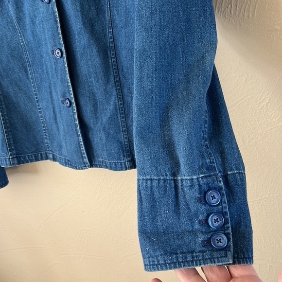 Talbots denim jacket pocket flaps on front size seam detail medium petite - Picture 5 of 16
